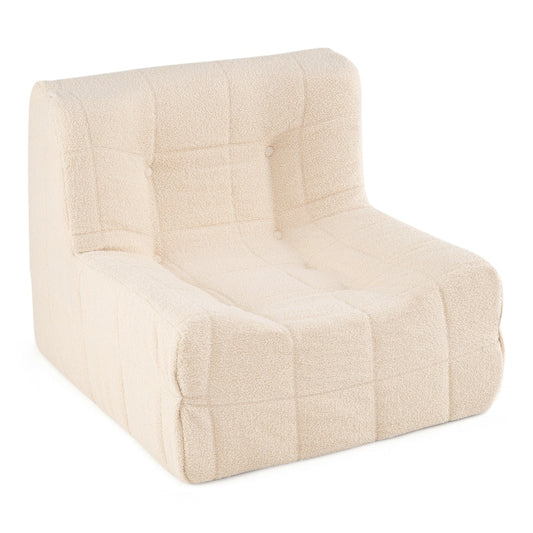 Armless Upholstered Lazy Floor Sofa in beige teddy fleece against a plain white background