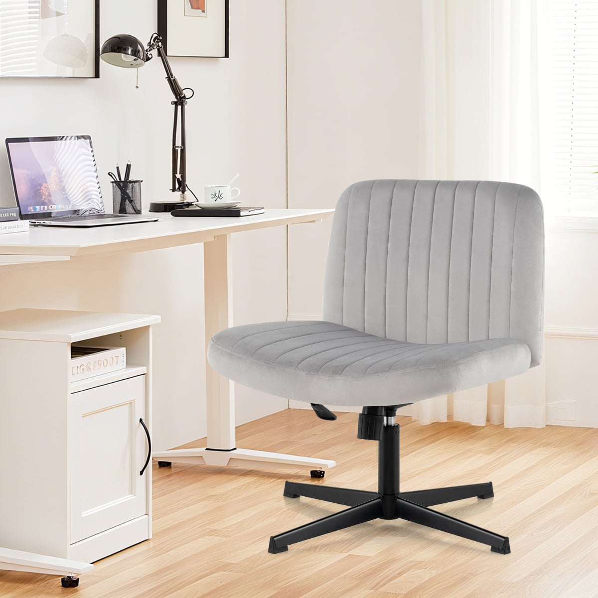 Armless Cross Legged Desk Chair with Wide Seat-Grey