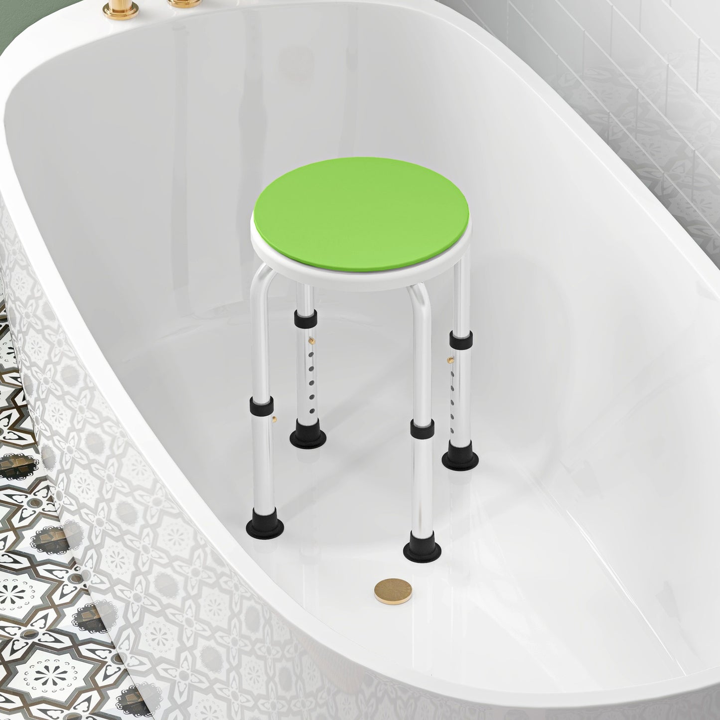 HOMCOM 360√Ç¬∞ Swivel Shower Chair, Height Adjustable Aluminium Shower Stool with Non-Slip Feet for Disabled, Elderly, Green