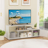 3-Tier Asymmetrical Media Console Table with Storage Shelves and Cabinet-White
