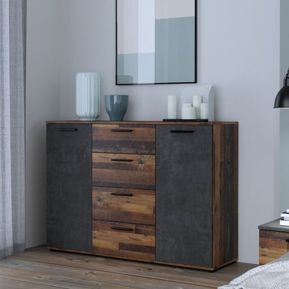 Attalyar 2 Door 4 Drawer Sideboard (HLNK26) in Old Wood Vintage and Dark Grey Concrete