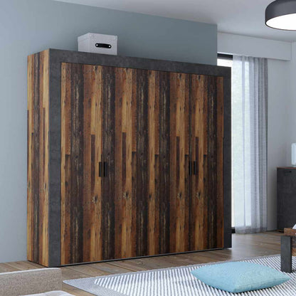 Attalyar 4 Door Wardrobe (ATTS941) in Old Wood Vintage and Dark Grey Concrete