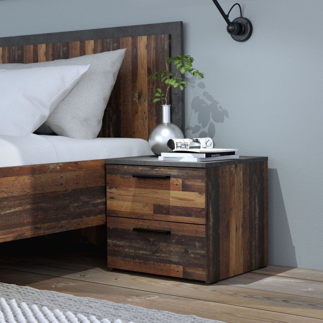 Attalyar Bedside Cabinet (ATTK011) in Old Wood Vintage and Dark Grey Concrete