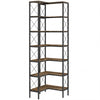 HOMCOM 6-Tier L-Shaped Bookshelf, Freestanding Corner Bookcase with Metal Frame, Rustic Brown