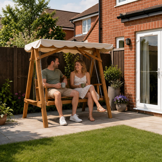 Outsunny 3 Seater Garden Swing Seat with Canopy in Cream White
