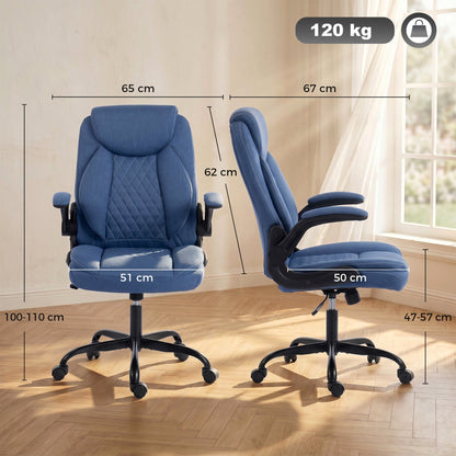 HOMCOM Linen-Look Computer Desk Chair, Executive Office Chair with Flip-Up Armrests and Thick Cushion, Blue