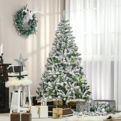 HOMCOM 6 Ft Snow Flocked Artificial Christmas Tree Xmas Pine Tree with Realistic Branches, Auto Open and Steel Base, Green