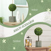 HOMCOM Set of 2 Decorative Artificial Plants, 50cm Faux Boxwood Topiary Balls with Woven Plastic Pot and Pebbles, Fake Plants for Home or Office Decor, Green