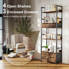 HOMCOM Industrial Style Bookcase, with 4 Shelves and 3 Fabric Drawers - Brown/Black