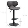 HOMCOM Adjustable Bar Stools Set of 2, Swivel Leathaire Upholstered Barstools with Large Seat, Breakfast Bar Chairs with Back, Footrest and Steel Base, Dark Grey