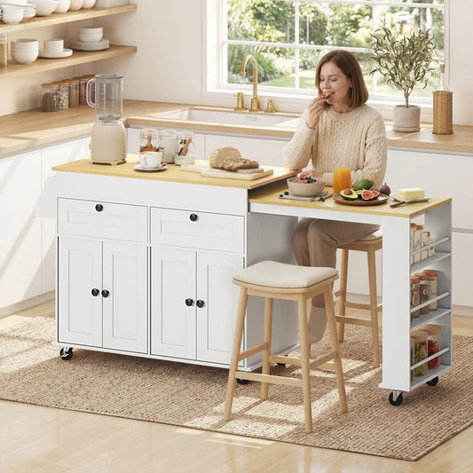 HOMCOM Rolling Kitchen with Expandable Top in White