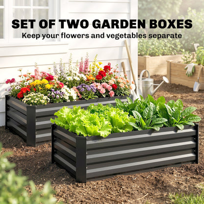 Outsunny Set of Two 100 x 60cm Steel Planter Boxes - Grey