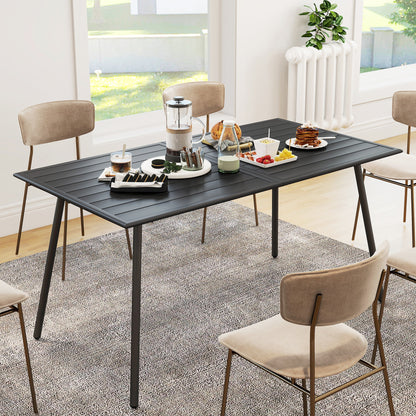Outsunny Rectangle Garden Table with Slat Top, Steel Frame, Outdoor Table for 6 Person, 150 x 80 x 74 cm, Black