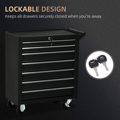 DURHAND 7-Drawer Tool Box on Wheels, Lockable Tool Cabinet with EVA Pat & Ball Bearing, Matte Black