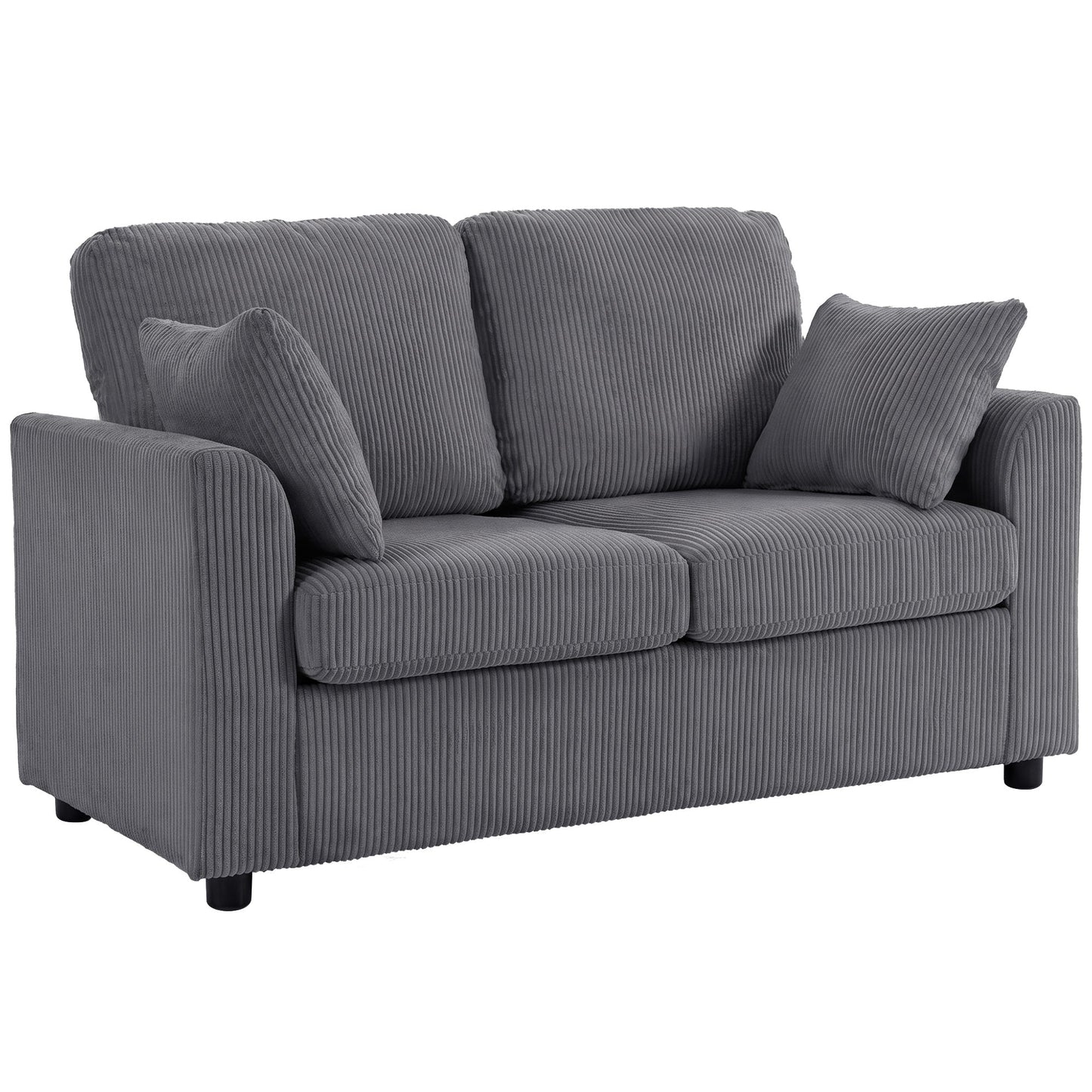 HOMCOM 2 Seater Sofa, Corduroy Small Couch with Spring Cushion, Wide and Deep Seat, Dark Grey