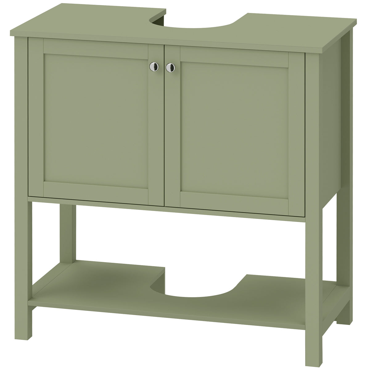 HOMCOM Under Sink Bathroom Cabinet with 2 Doors, Open Shelf and U-Shape Cut-Out for Basin with or without Pedestal, Green
