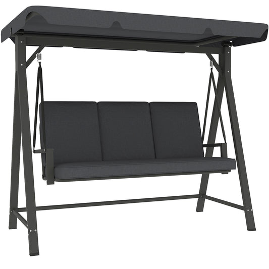 Outsunny Three-Seater Garden Swing Bench, with Adjustable Canopy - Dark Grey