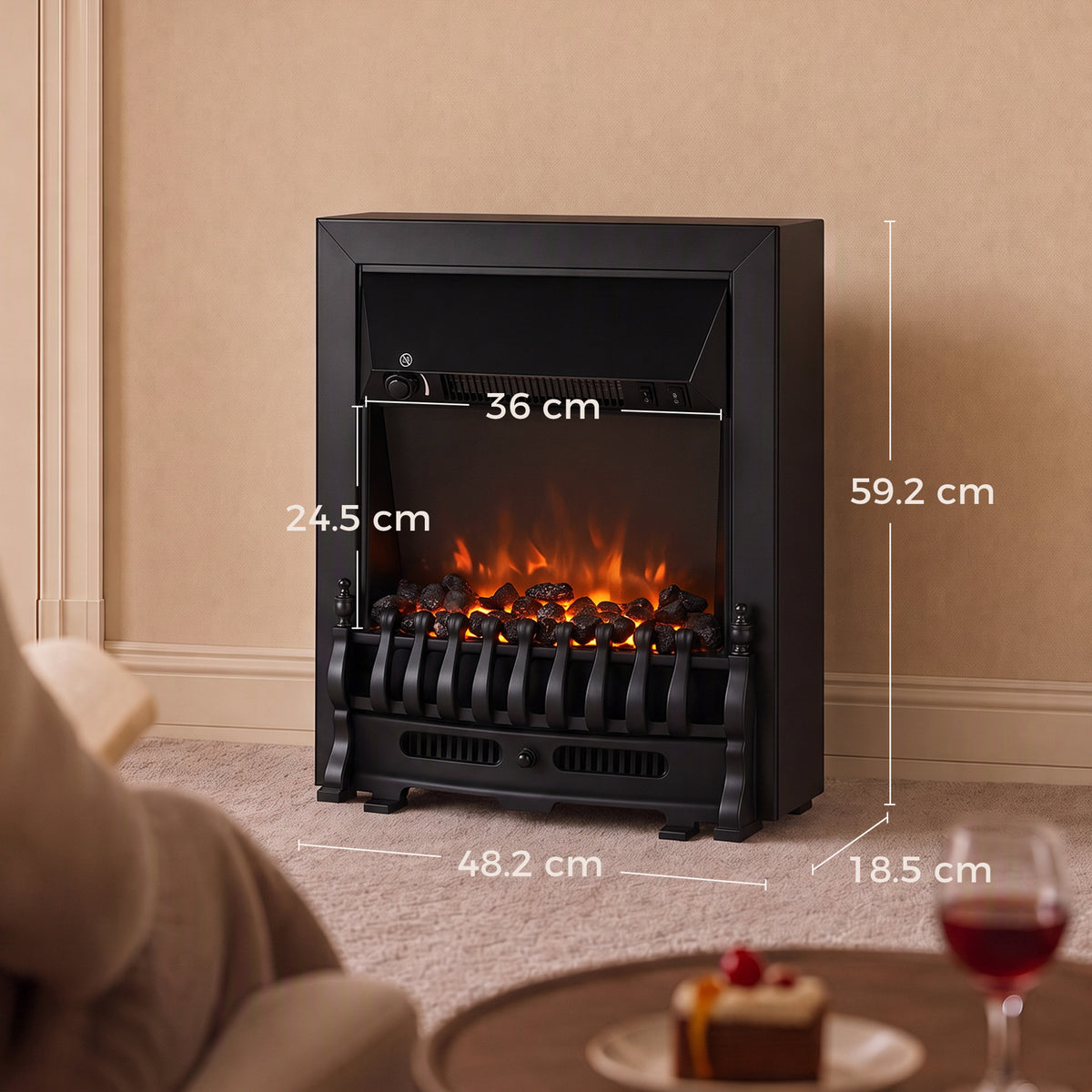 HOMCOM Electric Fireplace Stove Freestanding/ Inset in Black
