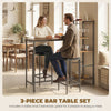 HOMCOM 3 Piece Breakfast Bar Table and Stools Set, Rustic Brown