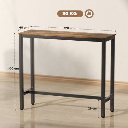HOMCOM Rectangular Bar Table, Wood Effect Pub Coffee Table for Small Space, Breakfast Dining, Kitchen, Industrial, Rustic Brown