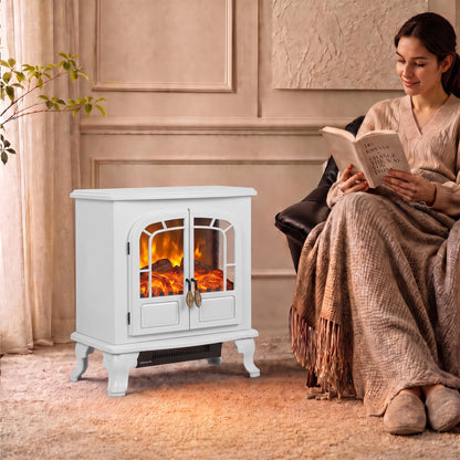 HOMCOM Freestanding Electric Fireplace Stove Heater in White
