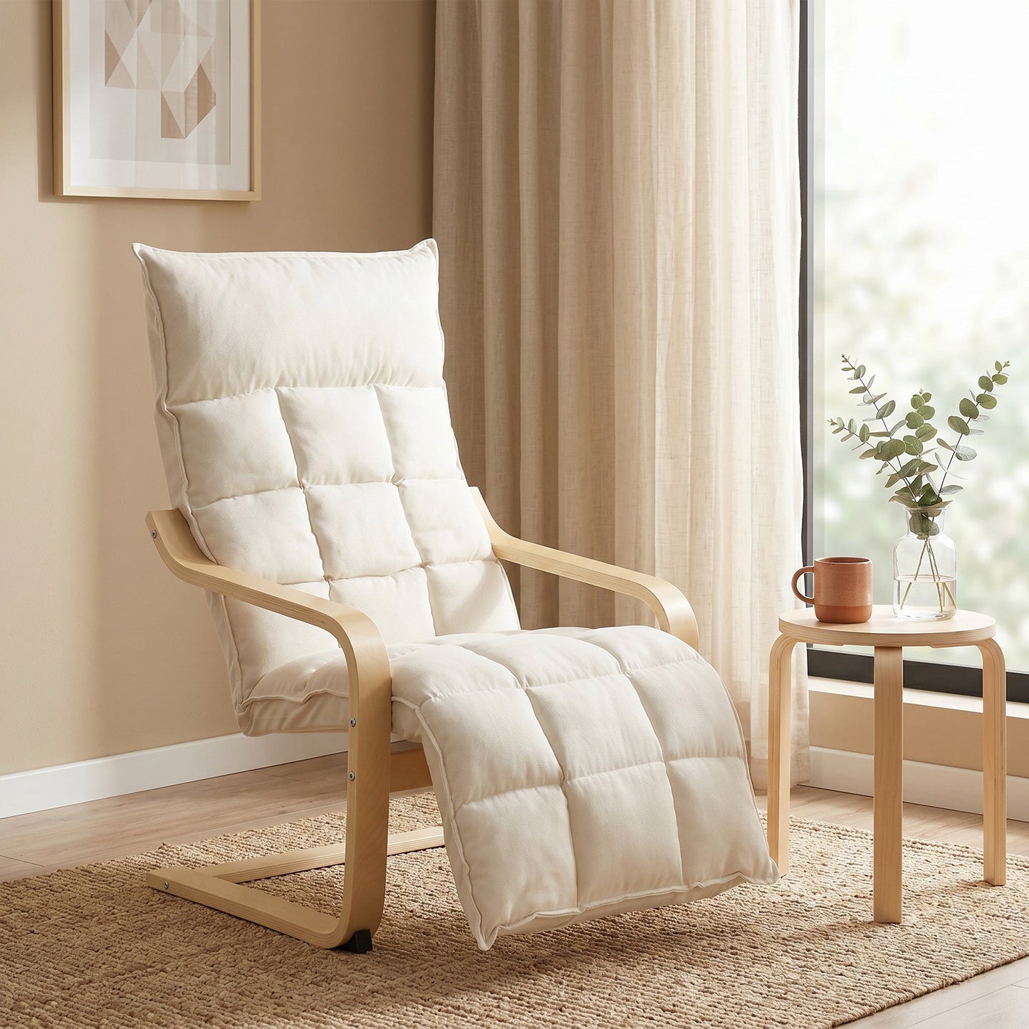 HOMCOM Modern Accent Chair, Leisure Lounge Chair Armchair with Footrest, Plush Cushion, Curved Legs and Arms, Cream White