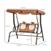 Outsunny 2 Seater Kids Garden Swing Seat, Children Outdoor Patio Lounge Chair for Gardens w/ Adjustable Awning, Seatbelt, Monkey Pattern - Brown