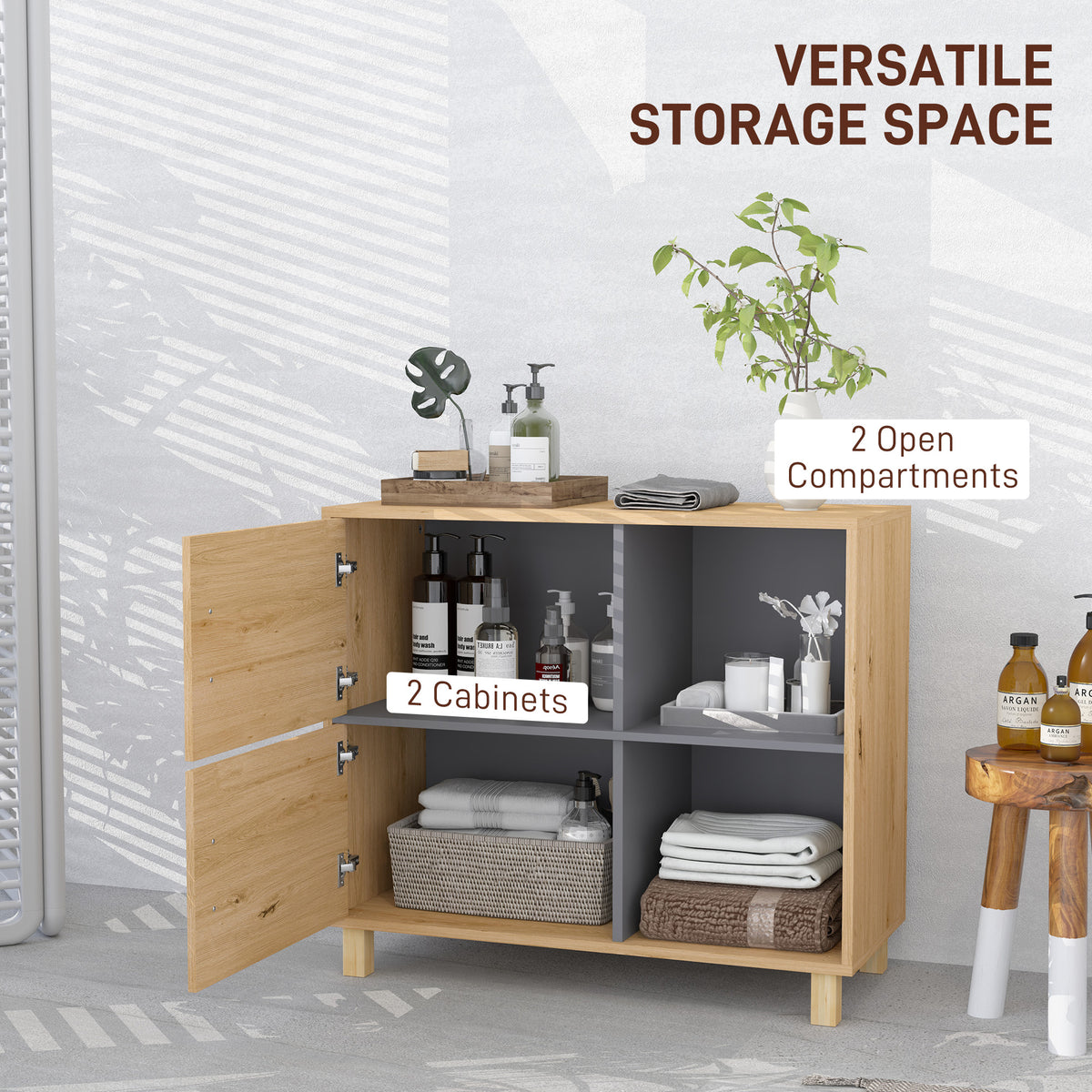 HOMCOM Bathroom Cabinet in a Natural Wood Finish