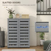 HOMCOM Narrow Shoe Cabinet for Entryway, 5-Tier Slim Shoe Storage Cabinet with 2 Slatted Doors and Adjustable Shelves Grey