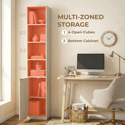 HOMCOM Bookcase Adjustable Shelf Bookshelf Anti-Tip Hardware 6-Tier Storage Cabinet Oak Wood Effect