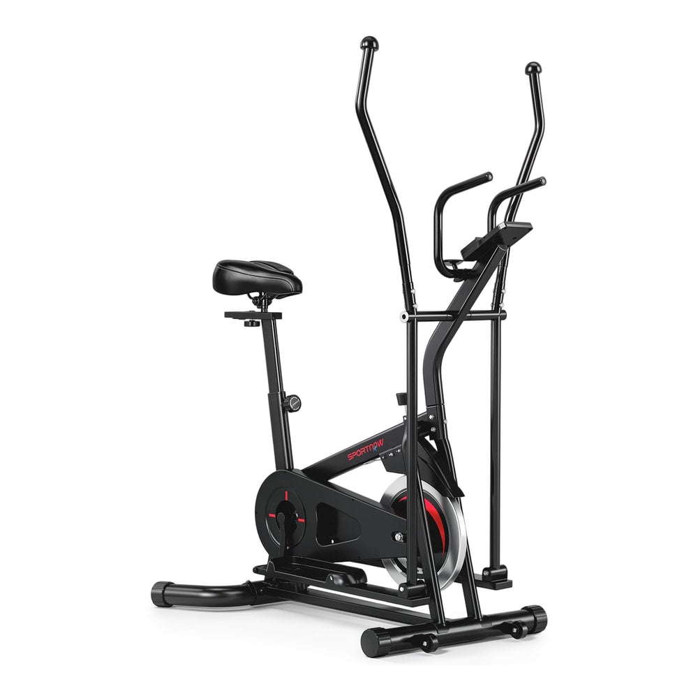SPORTNOW 2 in 1 Elliptical Cross Trainer for Home with Adjustable Resistance & Seat, Bluetooth App, LCD Monitor, Wheels