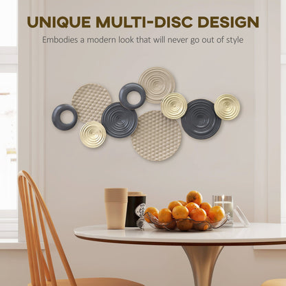 HOMCOM Metal Wall Art, Modern Hanging Wall Decor with Multi-Disc Design for Living Room Bedroom Dining Room