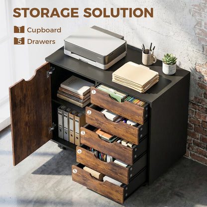 HOMCOM Multi-Storage Mobile Office Storage Cabinet - Rustic Brown