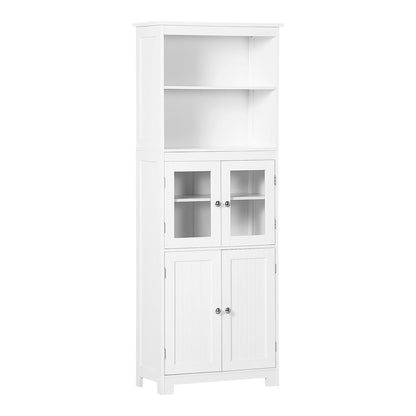HOMCOM Freestanding Kitchen Cupboard in white with open top shelves and four closed storage doors