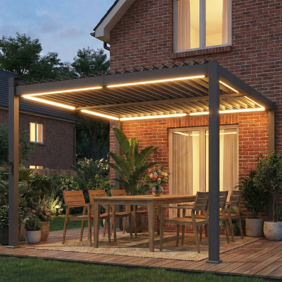 Outsunny Louvered Pergola with Solar LED Lights in Black