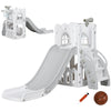 AIYAPLAY 4 in 1 Toddler Slide with Basketball Hoop, Climber, Telescope, Storage Basket, for Ages 1-3 Years, Grey