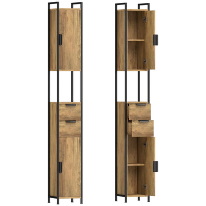 HOMCOM Freestanding Bathroom Cabinet, Tall Bathroom Storage Cabinet with Drawers and Shelves, Linen Storage, Brown