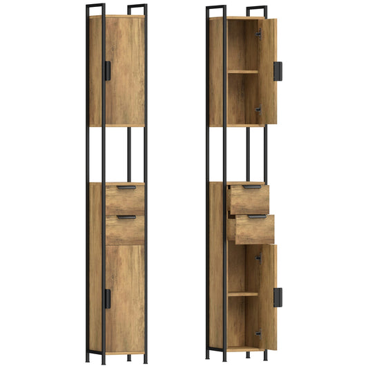 HOMCOM Freestanding Bathroom Cabinet, Tall Bathroom Storage Cabinet with Drawers and Shelves, Linen Storage, Brown