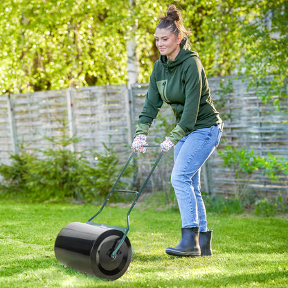 Outsunny √è‚Ä†50cm Steel Garden Lawn Roller Push Pull w/ Fillable Cylinder Water Sand Plug Lawn Flatten Seed Sow Rolling Drum w/ Handle
