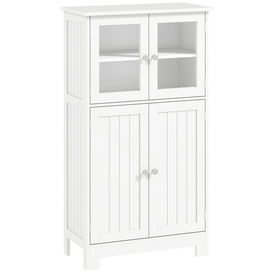 kleankin Bathroom Floor Cabinet, Freestanding Kitchen Cupboard with 2 Drawers, Adjustable Shelves and Tempered Glass Door, Wooden Storage Unit for Living Room Kitchen Hallway