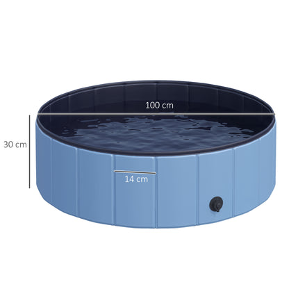 PawHut Dog Paddling Pool, Foldable Dog Pool, Leakproof & Hard Plastic, Portable Pet Bathtub with Non-Slip Base & Drainage Hole, for Indoors, Outdoors, Garden, Patio, 100 x 30 cm, Blue