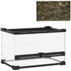 PawHut Reptile Glass Terrarium with Stone Background, Front Ventilation, Escape-Proof Knob Lock, 30 x 20 x 20 cm, Black