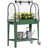 Outsunny Raised Planter with Greenhouse Cover, Mobile Elevated Garden Bed with Wheels and Bottom Shelf for Vegetables, Green