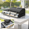 Outsunny 3 Burner Portable Gas Plancha BBQ Grill, 8.1 kW Outdoor Tabletop Gas Barbecue Grill with Griddle, Thermometer,, Black