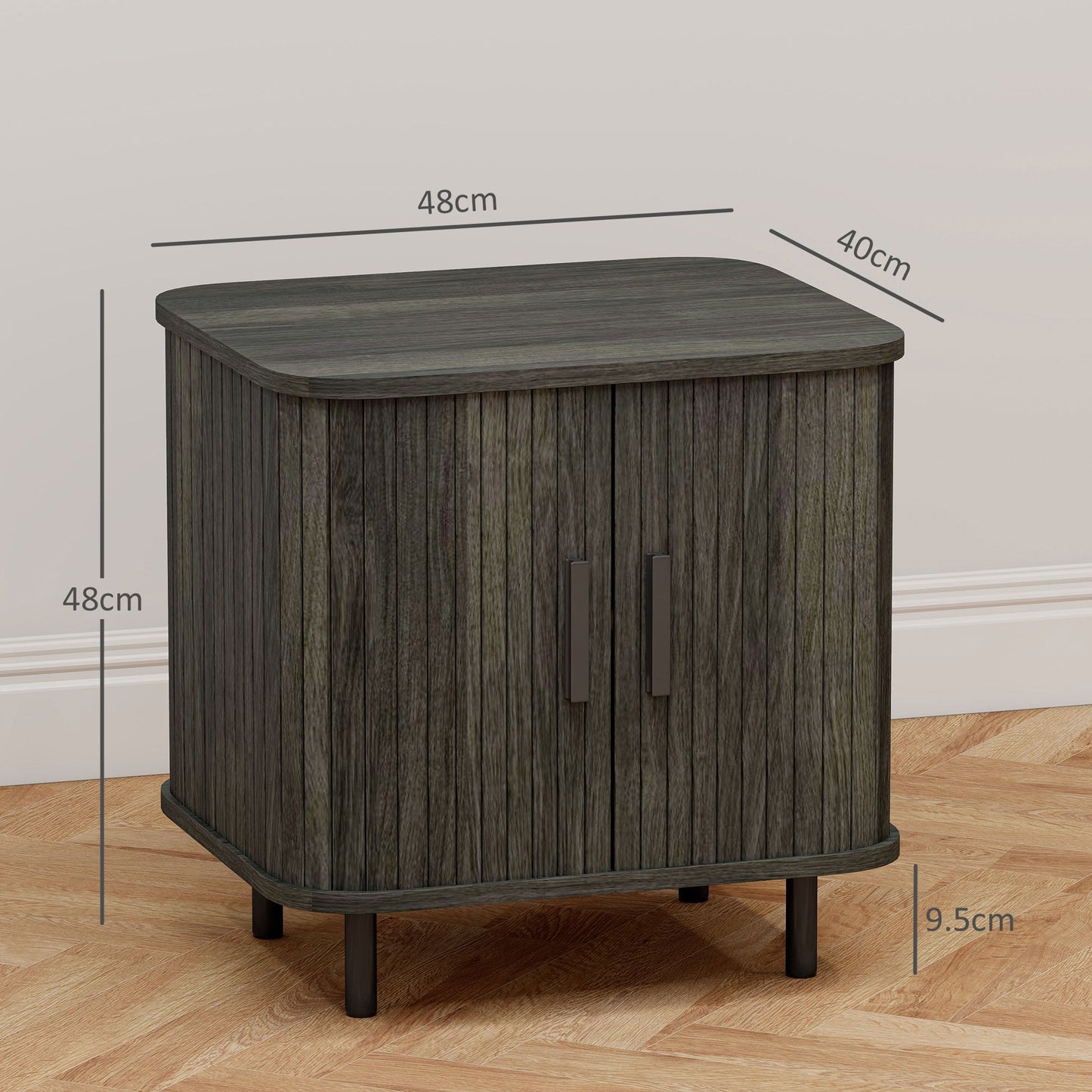 HOMCOM Nightstand with Sliding Doors and Metal Legs Grey