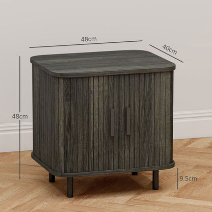 HOMCOM Nightstand with Sliding Doors and Metal Legs Grey