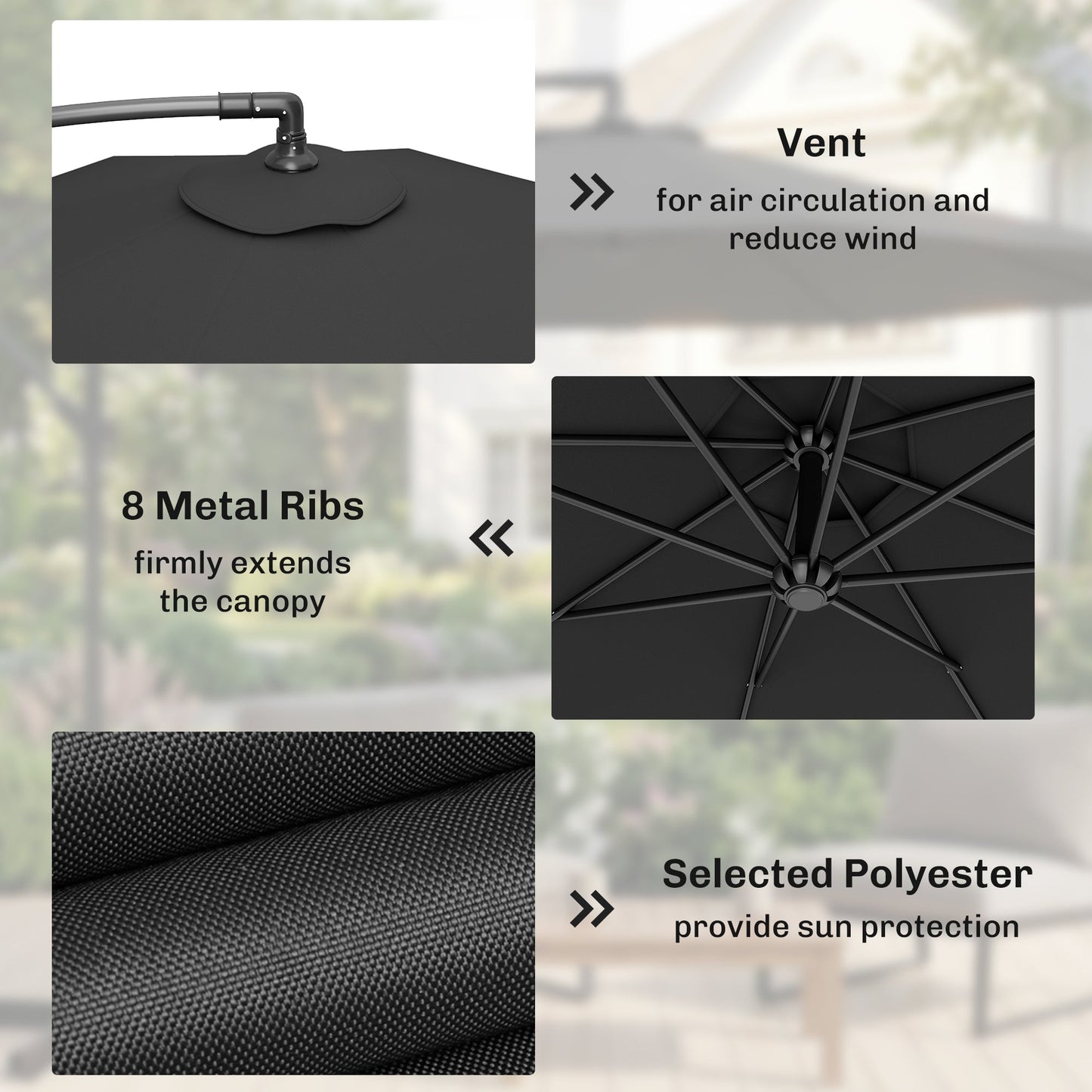 Outsunny 3m Overhanging Parasol, with Base, Weights and Cover - Black