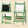 AIYAPLAY 3 in 1 Kids Easel Double-Sided Magnetic Whiteboard and Chalkboard with Paper Roll, Storage Baskets - Green