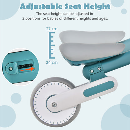 Close-up of the adjustable seat mechanism showing two height positions