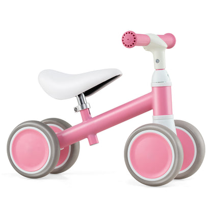 Baby Balance Bike with Height Adjustable Handle and Seat in pink with white seat and grey wheels
